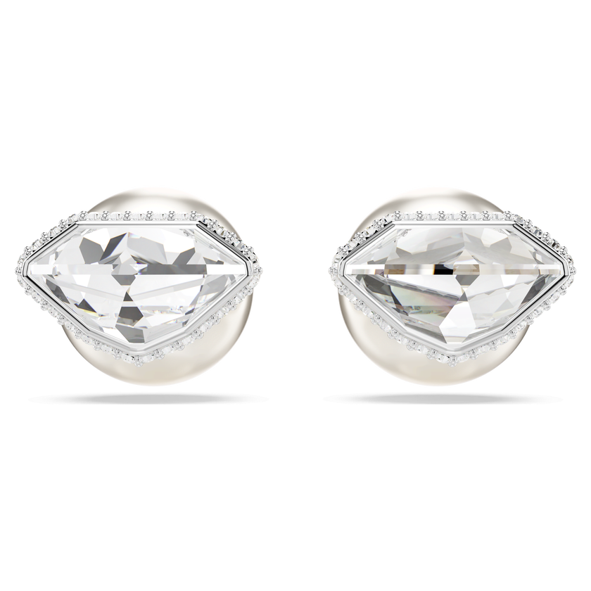 swarovski أقراط دبوسية lucent، أحجار كريستال صغيرة متراصة، شكل كرة، لون أبيض، طلاء روديوم