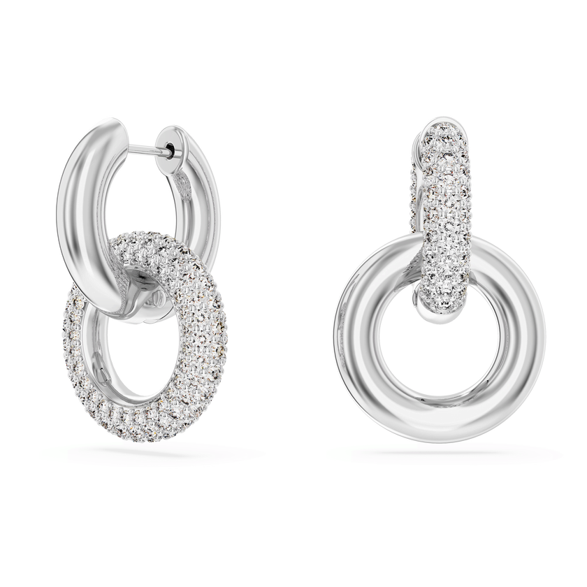 swarovski أقراط حلقية dextera، حلقات متداخلة، لون أبيض، طلاء روديوم