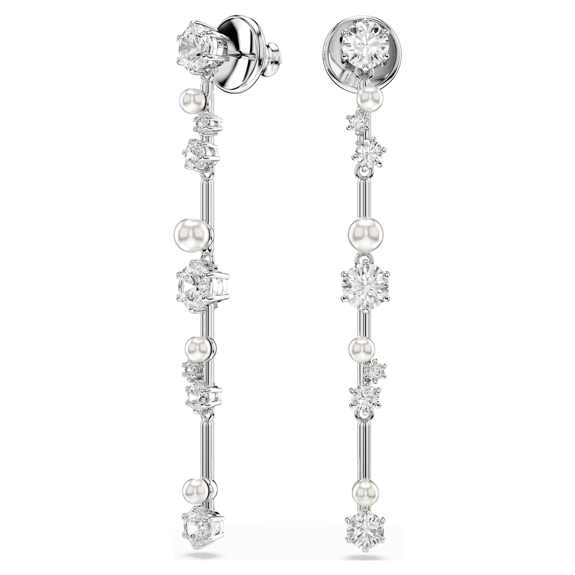swarovski أقراط متدلية constella، لؤلؤ كريستال، قطع مستدير، لون أبيض، طلاء روديوم