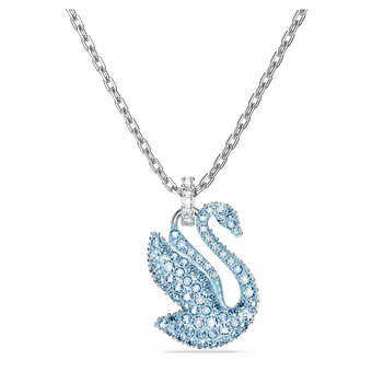 swarovski swan pendant  swan  medium  blue  rhodium plated