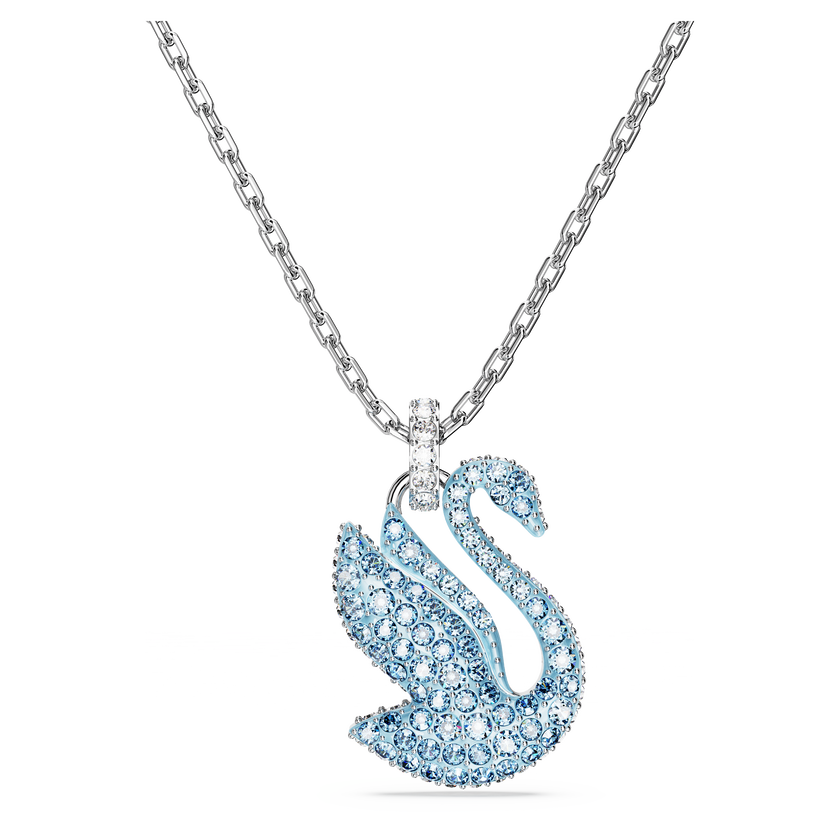 swarovski swan pendant  swan  medium  blue  rhodium plated