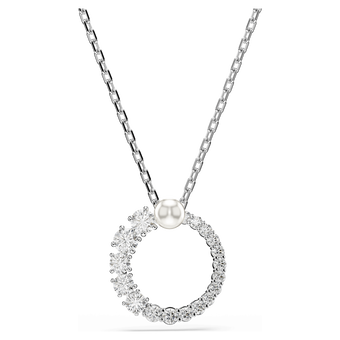 swarovski قلادة matrix، لؤلؤة كريستال، قطع مستدير، لون أبيض، طلاء روديوم