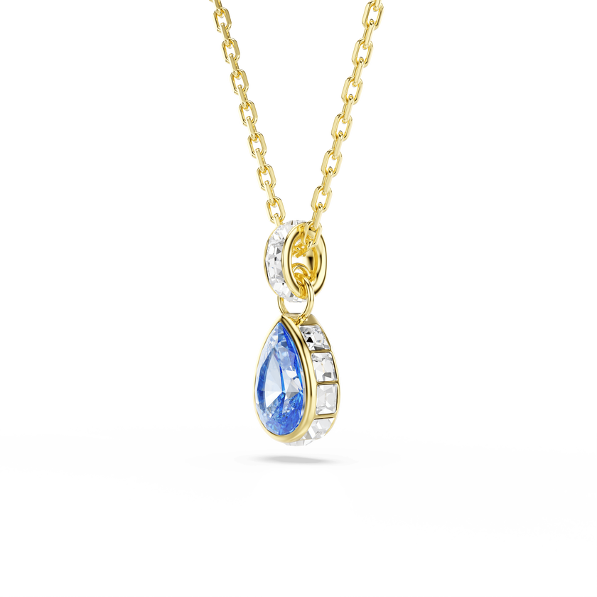 swarovski chroma pendant  pear cut  blue  18k gold finish