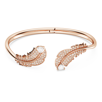 swarovski سوار nice، على شكل ريشة، لون أبيض، طلاء بلون ذهبي وردي