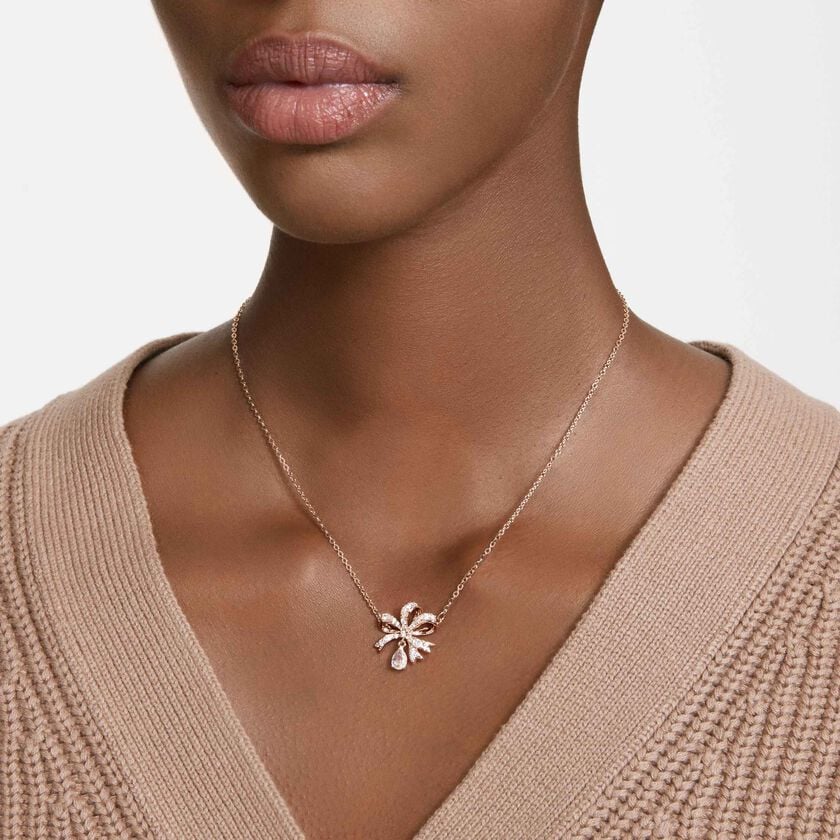 swarovski hyperbola necklace  bow  small  white  rose gold tone plated