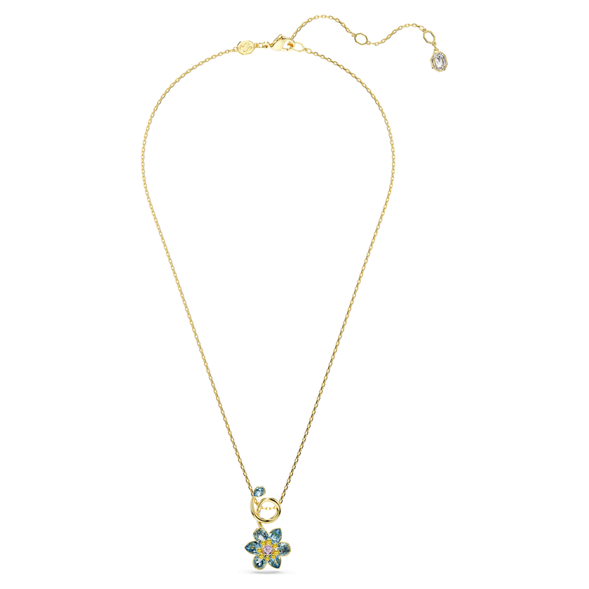 swarovski idyllia pendant  mixed cuts  flower  blue  gold tone plated