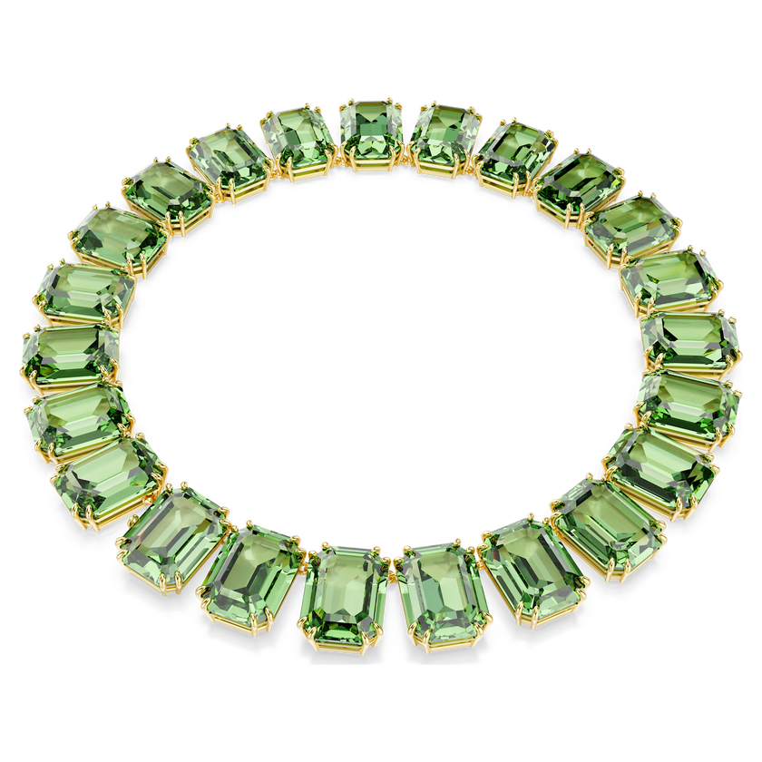 swarovski millenia necklace  oversized crystals  octagon cut  green  18k gold finish