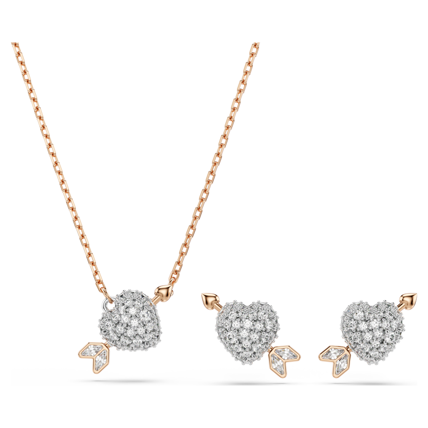 swarovski idyllia set  mixed cuts  heart with arrow  white  rose gold tone plated