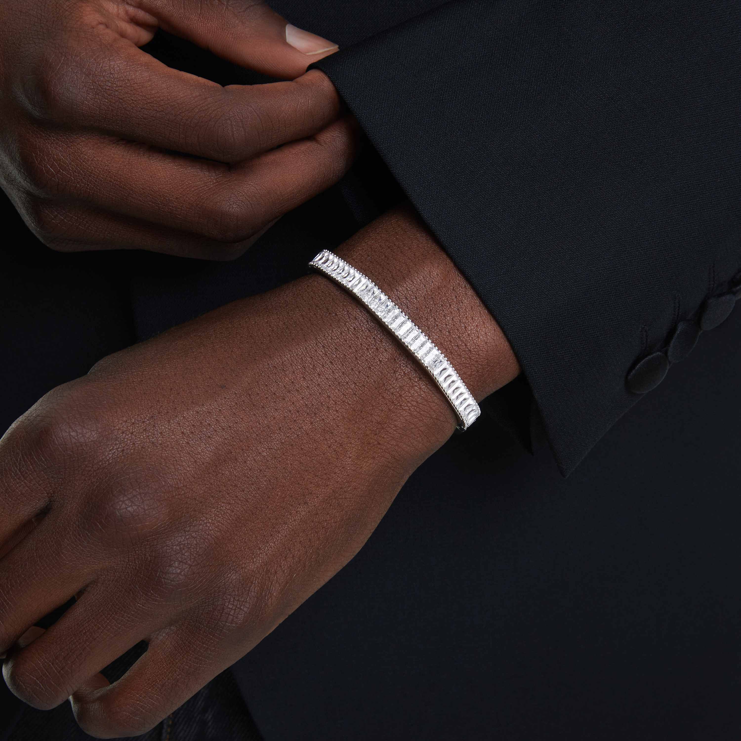 swarovski matrix bangle  baguette cut  white  rhodium plated