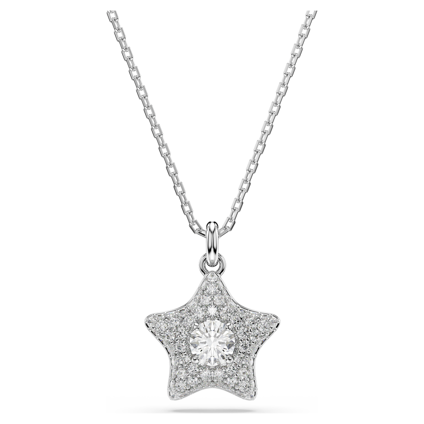 swarovski sublima pendant  round cut  star  white  rhodium plated