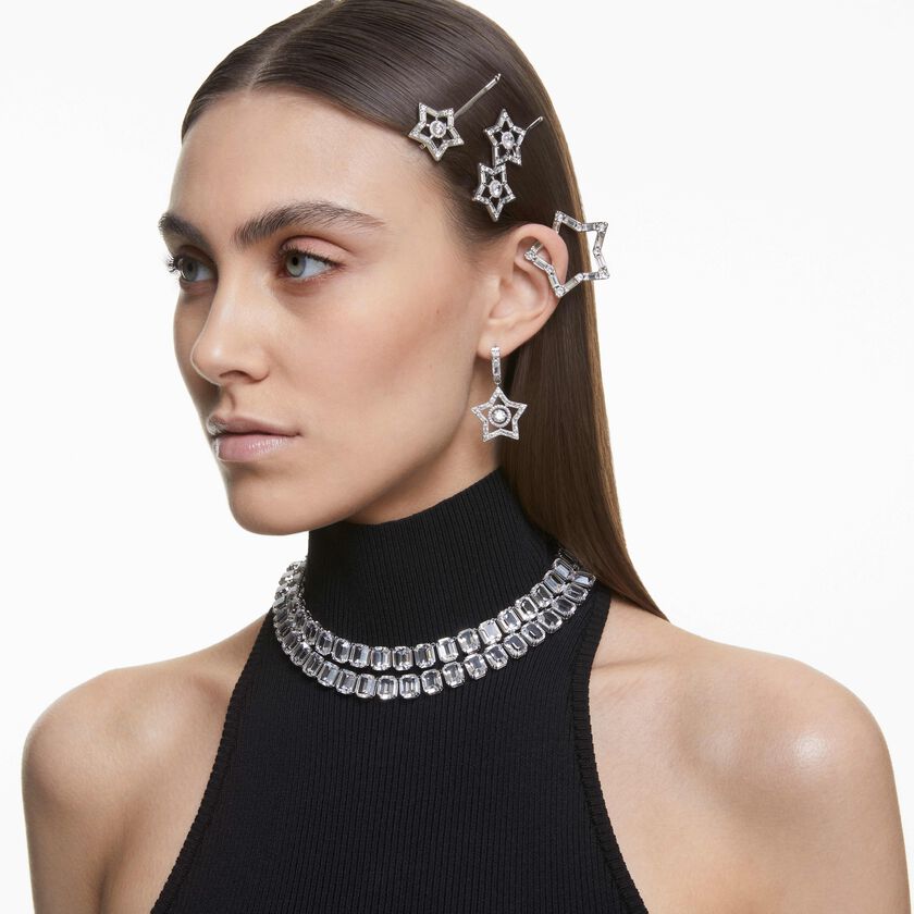 swarovski stella hoop earrings  white  rhodium plated
