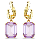 swarovski millenia drop earrings  octagon cut  purple  gold tone plated