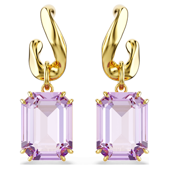 swarovski millenia drop earrings  octagon cut  purple  gold tone plated