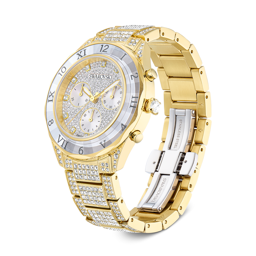swarovski dextera lux watch  swiss made  metal bracelet  gold tone  gold tone finish