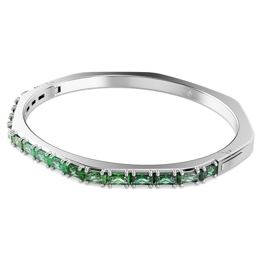 swarovski matrix bangle  baguette cut  green  rhodium plated