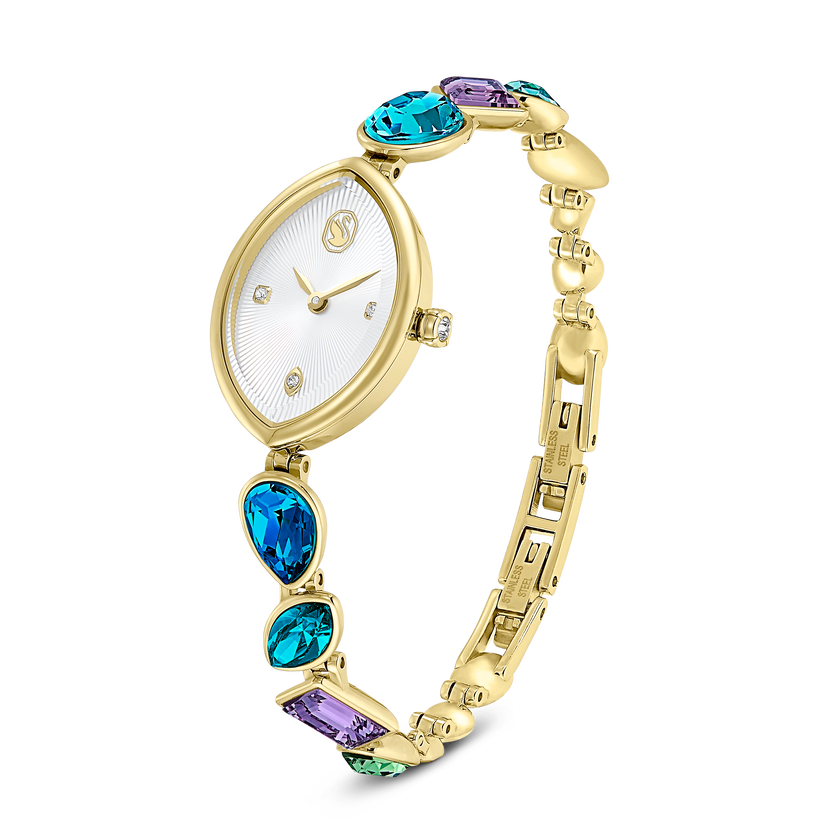swarovski ساعة gema، سوار كريستال، لون ذهبي، لمسة نهائية بلون ذهبي