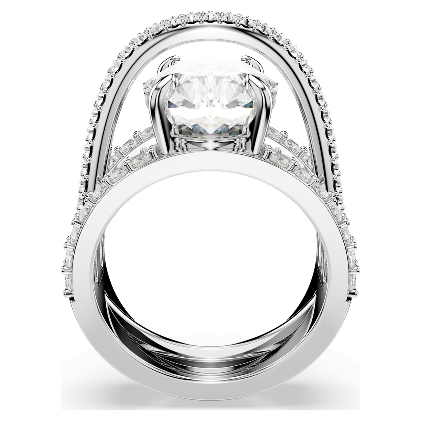 swarovski hyperbola cocktail ring  mixed cuts  white  rhodium plated