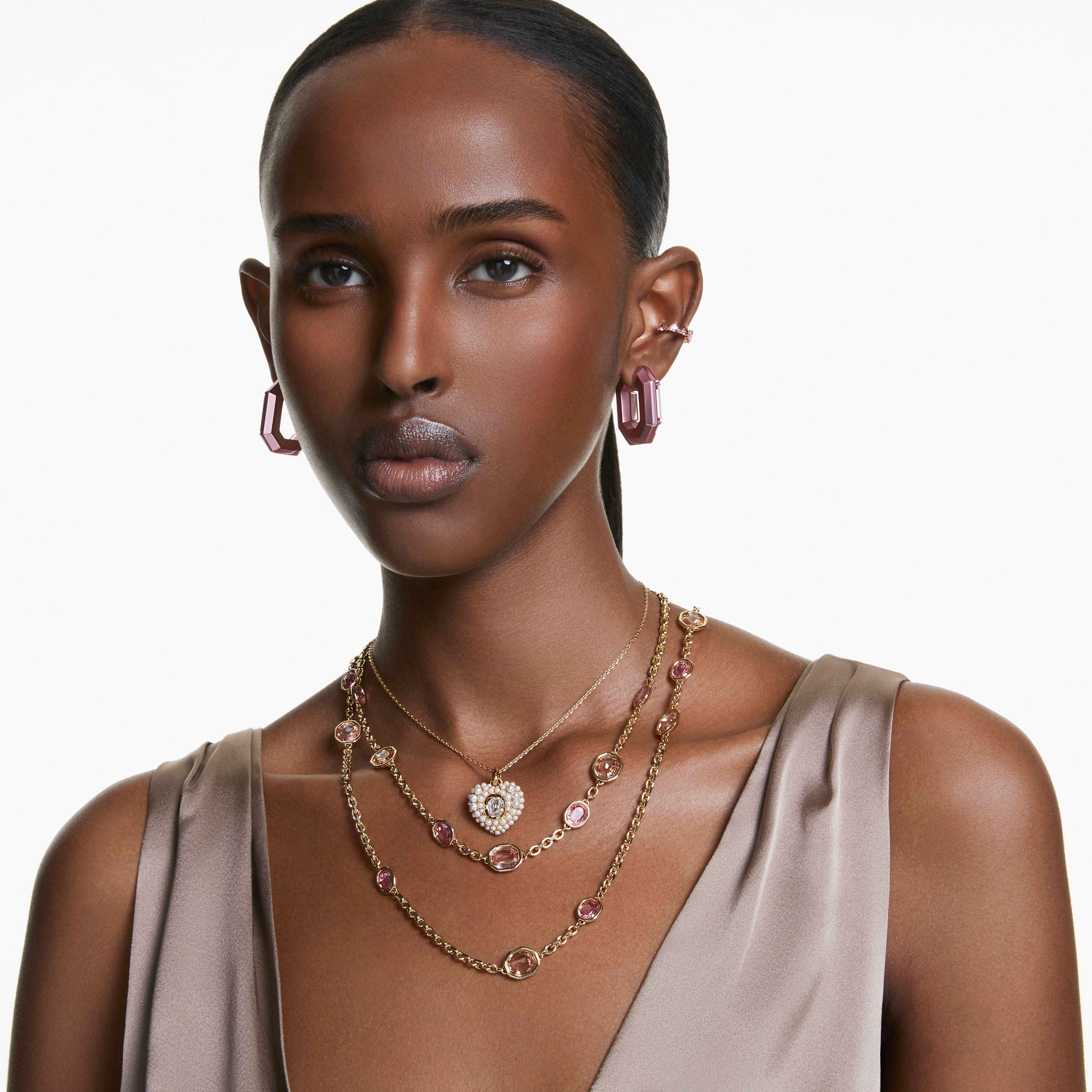 swarovski عقد imber قطع مُثَمَّن، لون وردي، طلاء بلون ذهبي