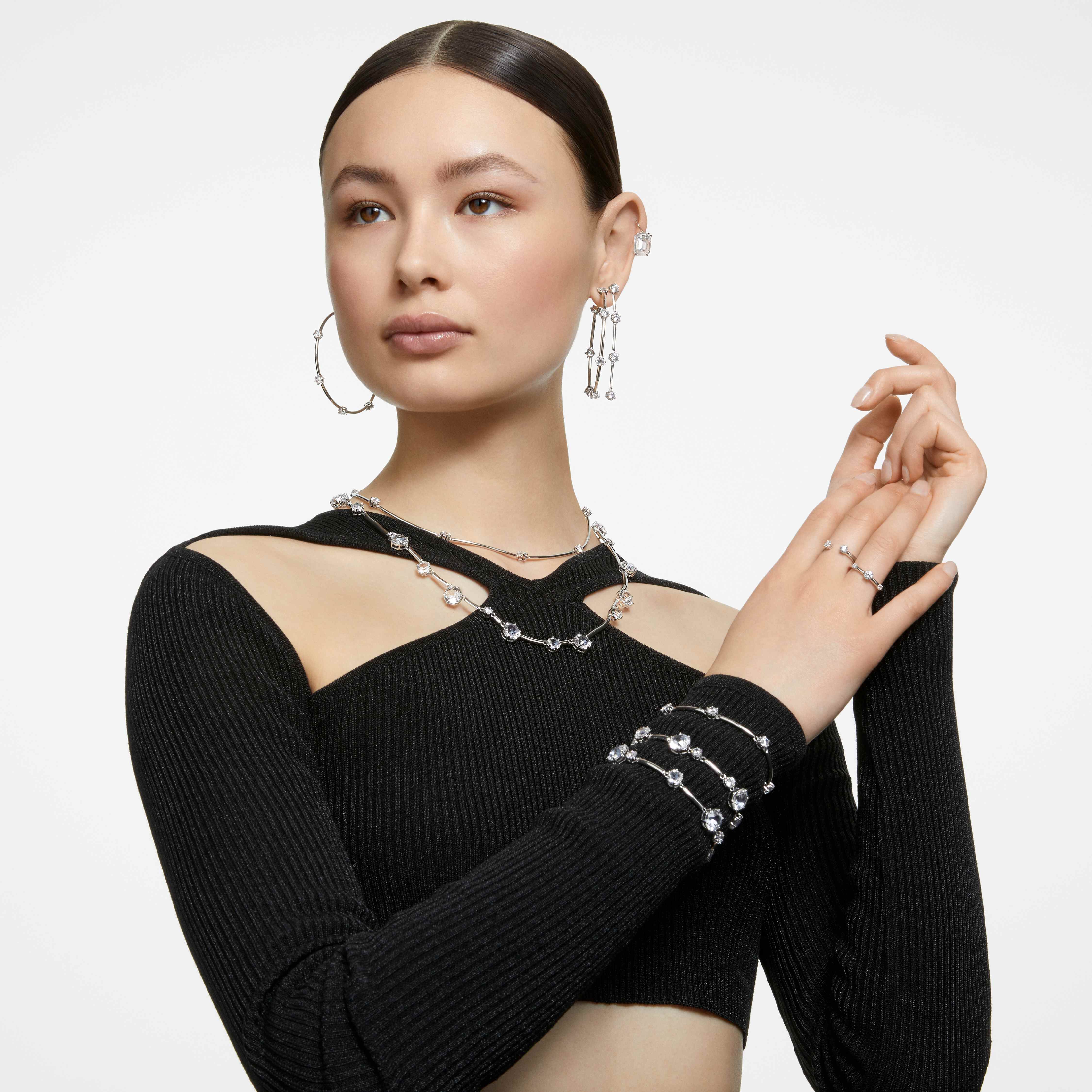 swarovski millenia earrings  octagon cut crystal  white  rhodium plated