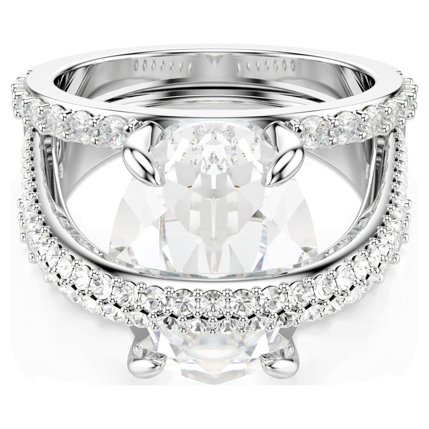 swarovski hyperbola cocktail ring  mixed cuts  white  rhodium plated