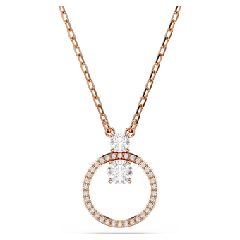 swarovski قلادة constella، ترصيع بافيه، قطع مُستدير، لون أبيض، لمسة نهائية من الذهب الوردي عيار 18 قيراط