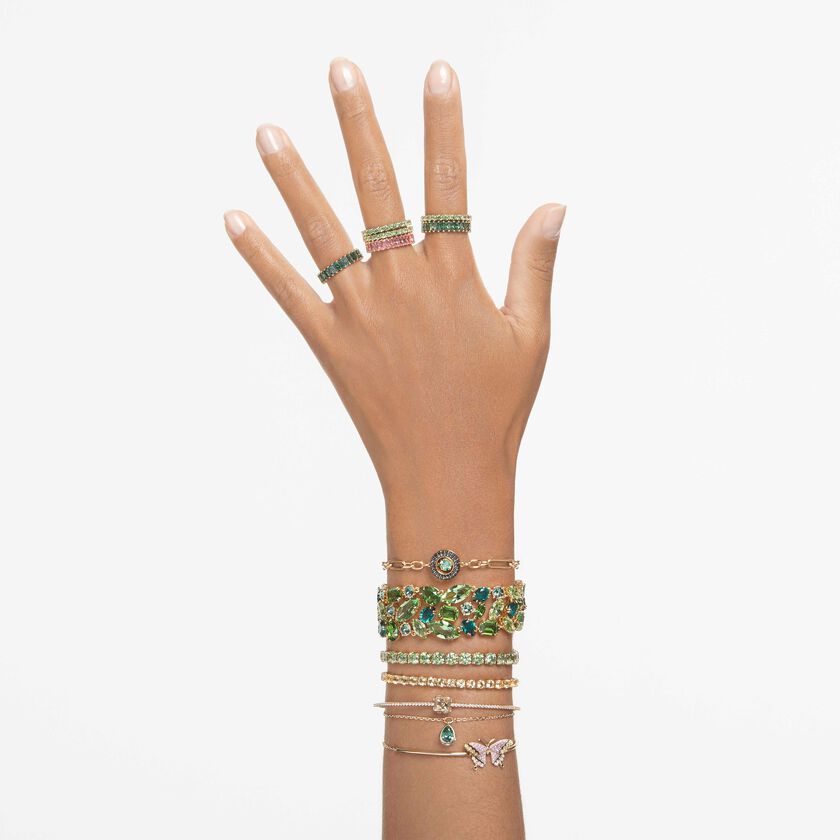 swarovski matrix ring  baguette cut  green  gold tone plated