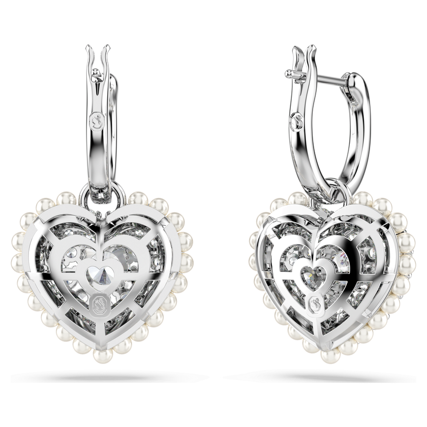 swarovski hyperbola drop earrings  crystal pearl  heart  white  rhodium plated