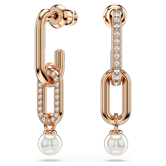 swarovski constella drop earrings  crystal pearl  round cut  white  rose gold tone plated
