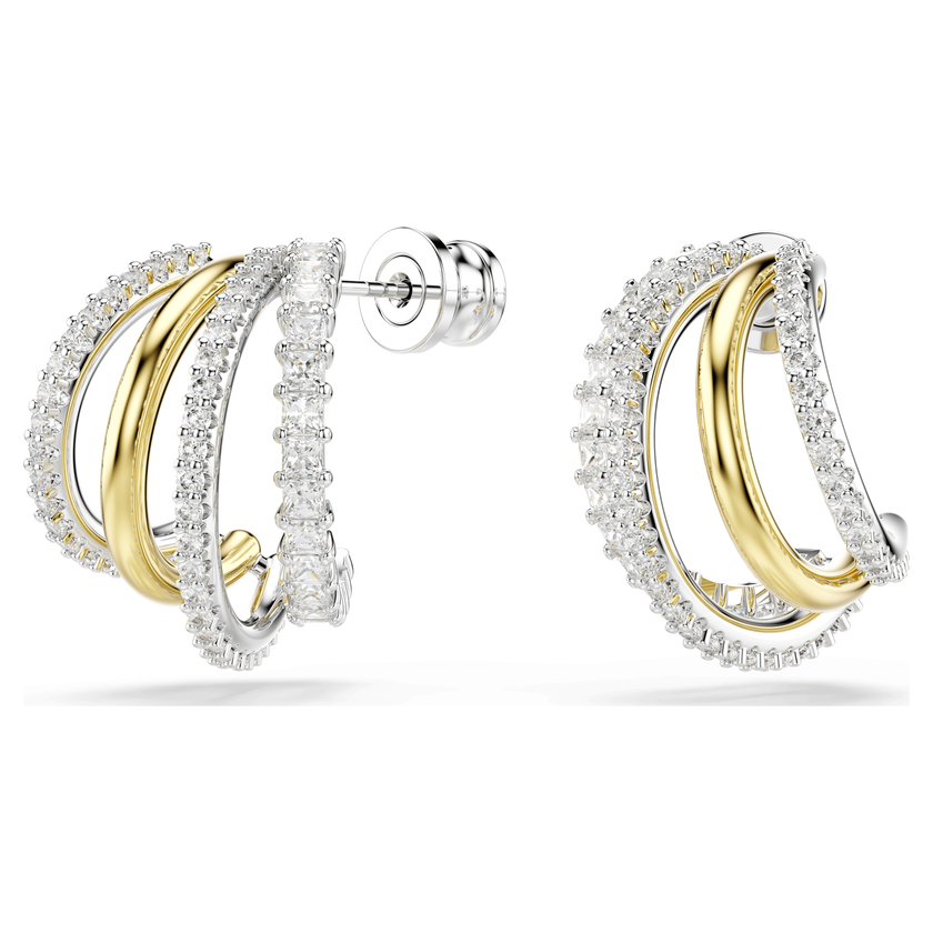swarovski hyperbola hoop earrings  mixed cuts  mini  white  mixed metal finish