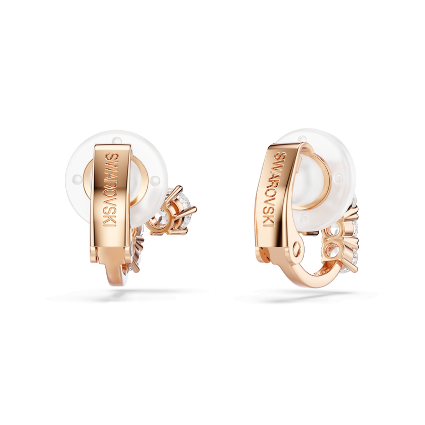 swarovski matrix clip earrings  round cut  white  18k rose gold finish