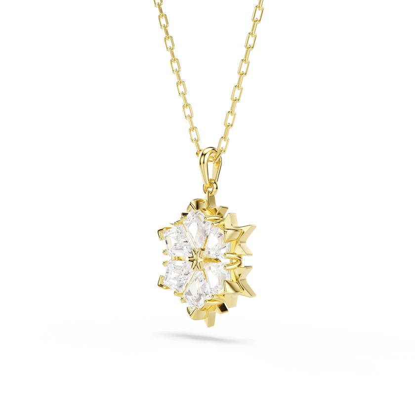swarovski magic pendant  mixed cuts  snowflake  white  18k gold finish