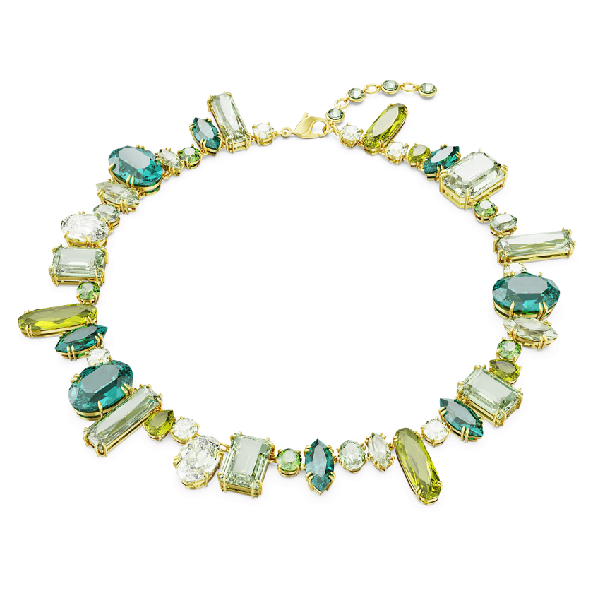 swarovski gema necklace  mixed cuts  green  18k gold finish