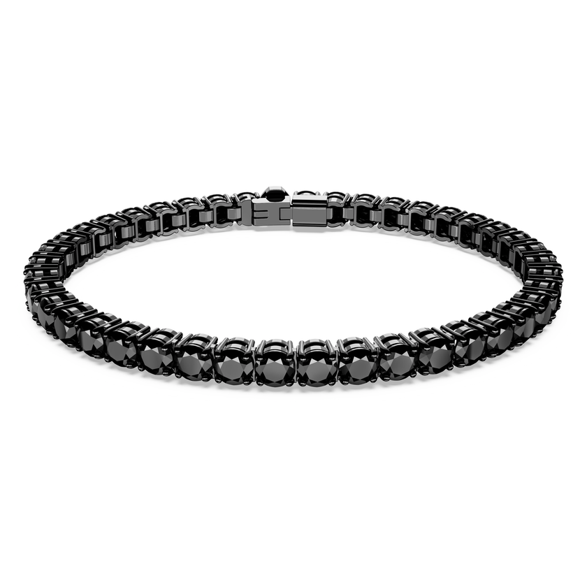 swarovski matrix tennis bracelet  round cut  black  ruthenium plated