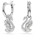 swarovski أقراط متدلية swan، شكل بجعة، قطع متنوع، شكل بجعة، لون أبيض، طلاء روديوم
