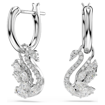 swarovski أقراط متدلية swan، شكل بجعة، قطع متنوع، شكل بجعة، لون أبيض، طلاء روديوم