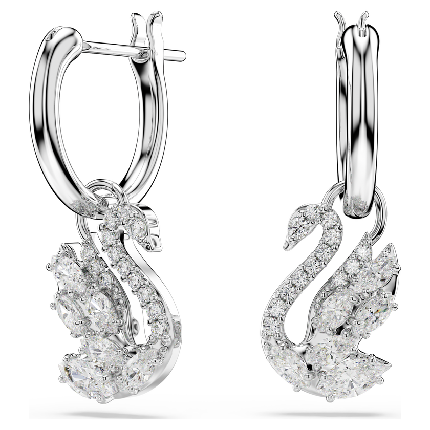swarovski أقراط متدلية swan، شكل بجعة، قطع متنوع، شكل بجعة، لون أبيض، طلاء روديوم
