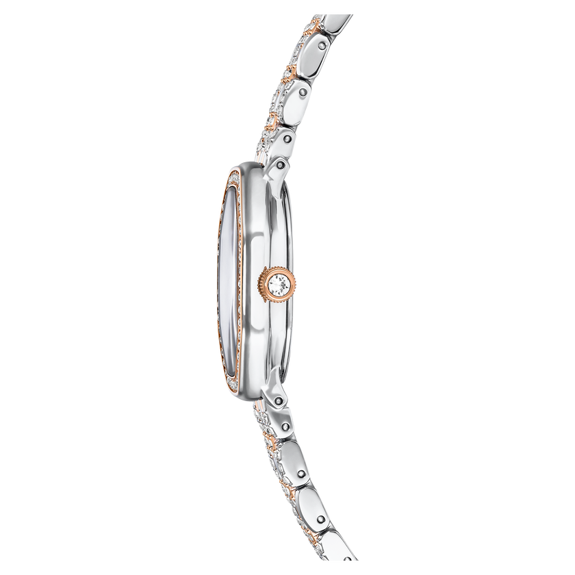 swarovski ساعة dextera octagon، صناعة سويسرية، سوار معدني، لون فضي، لمسة نهائية بلون ذهبي وردي
