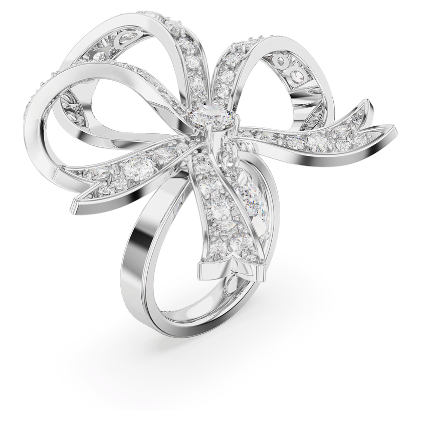 swarovski volta cocktail ring  bow  large  white  rhodium plated