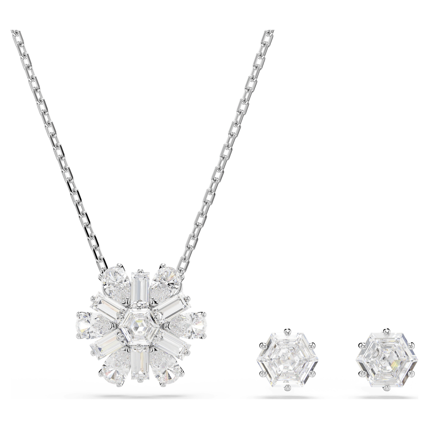 swarovski idyllia set  mixed cuts  snowflake  white  rhodium plated