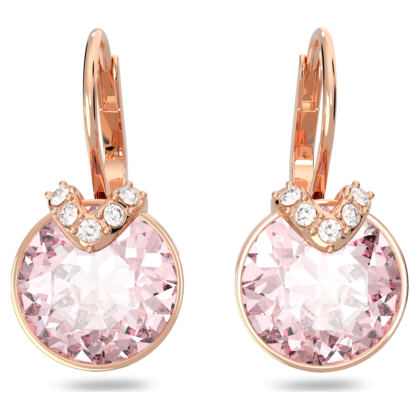 swarovski bella v drop earrings  round cut  pink  rose gold tone plated