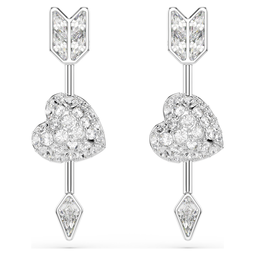 swarovski idyllia drop earrings  mixed cuts  heart with arrow  white  rhodium plated