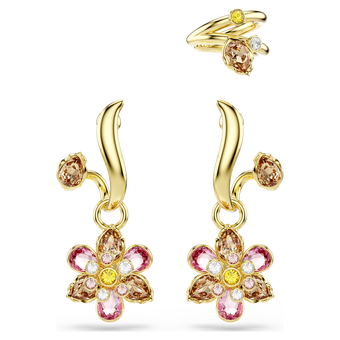 swarovski أقراط idyllia، طقم  3 قطع ، قطع متنوع، شكل زهرة، ألوان متعددة، طلاء باللون الذهبي