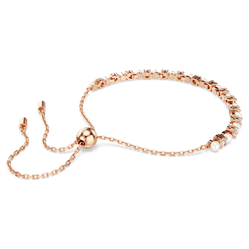 swarovski matrix tennis bracelet  crystal pearl  round cuts  white  rose gold tone plated