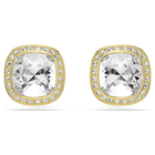 swarovski una angelic stud earrings  cushion cut  white  18k gold finish