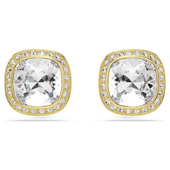 swarovski una angelic stud earrings  cushion cut  white  18k gold finish