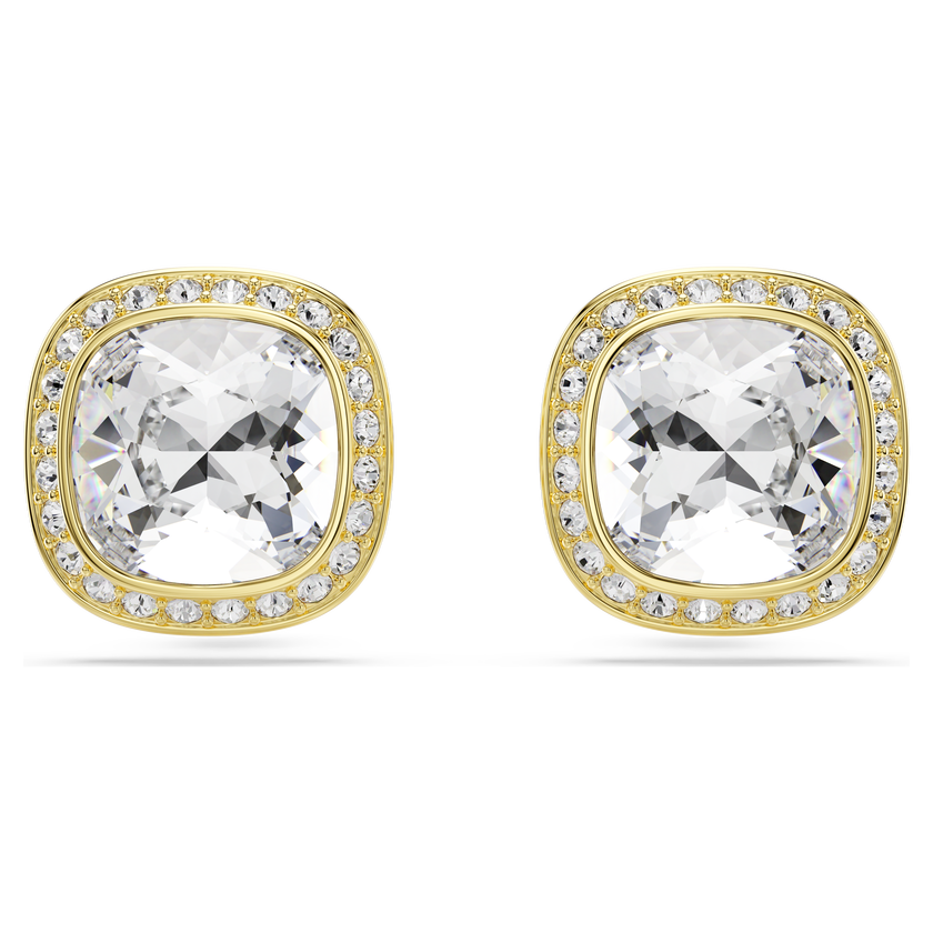 swarovski una angelic stud earrings  cushion cut  white  18k gold finish