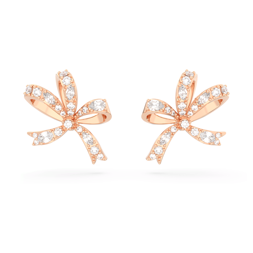 swarovski hyperbola stud earrings  bow  small  white  rose gold tone plated