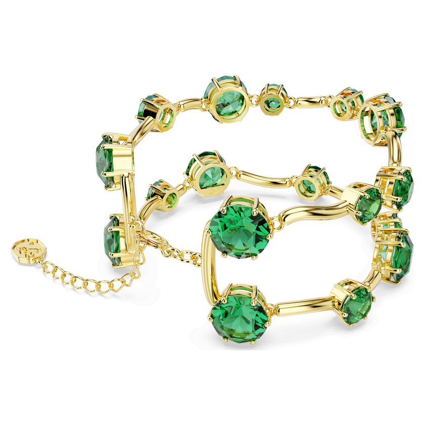 swarovski constella double bangle  mixed round cuts  green  gold tone plated