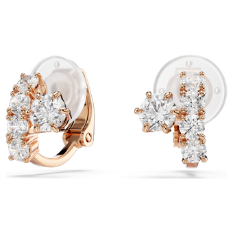 swarovski matrix clip earrings  round cut  white  18k rose gold finish