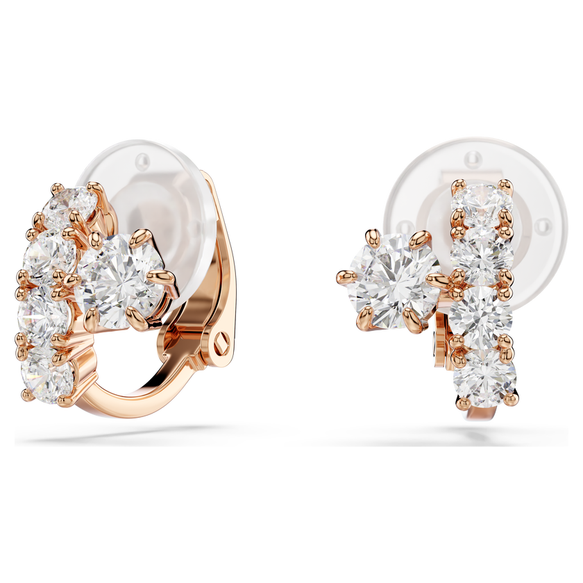 swarovski matrix clip earrings  round cut  white  18k rose gold finish